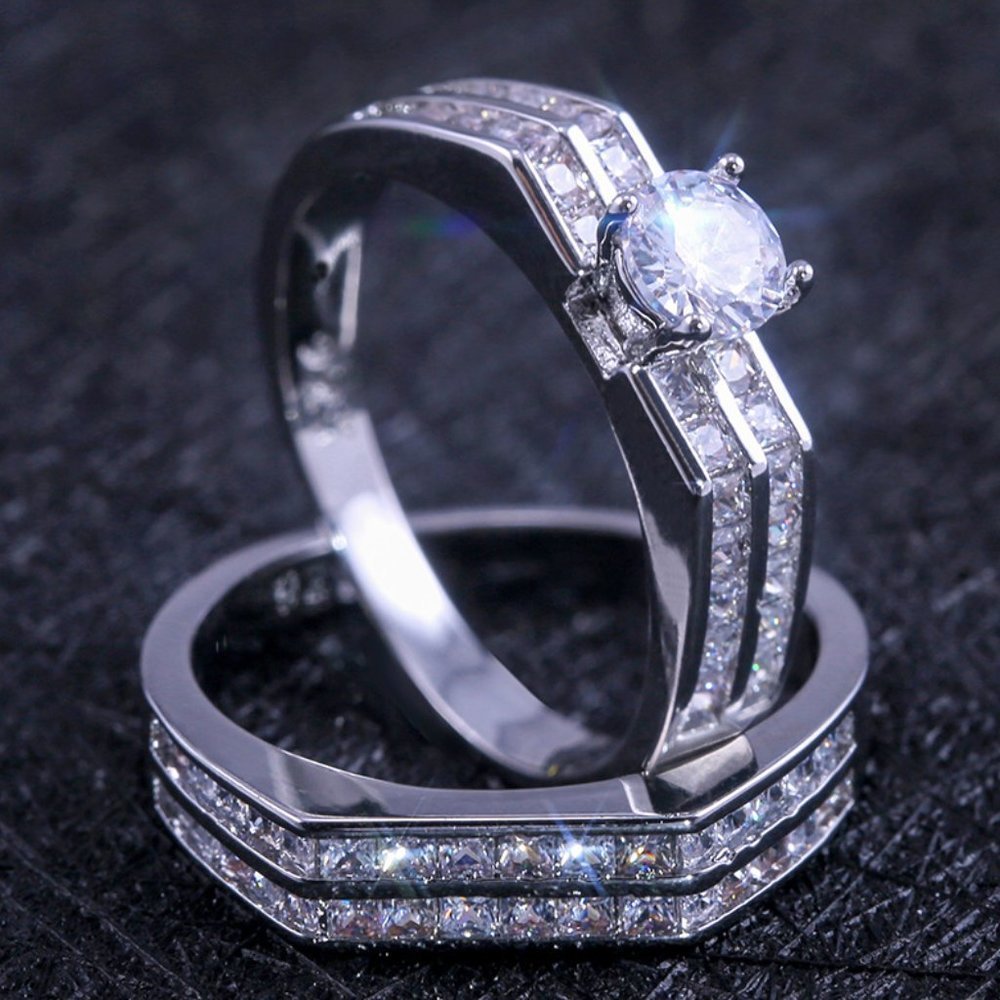✨ 925 Silver Plated Sparkling Engagement/Wedding Ring for Couples, VIP026